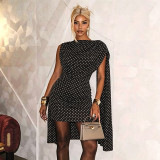 Spring/Summer Women's Polka Dot Print Mesh Cape Sleeve Ruched Bodycon Dress