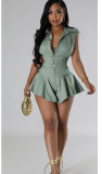 Women's Casual Sleeveless Button Ruffle Hem Jumpsuit