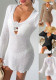 Women's Sexy Deep V Hollow Bell Sleeve Crochet Beach Cover-Up Dress