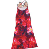 Summer Women's Sexy Lace Patchwork Print Low Back Long Dress