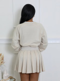Women's Casual Long Sleeve Pullover Top & Ruched Mini Skirt Two-Piece Set