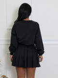 Women's Casual Long Sleeve Pullover Top & Ruched Mini Skirt Two-Piece Set