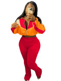Women's Contrast Color Stand Collar Zip Sportswear Set