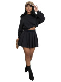 Women's Casual Long Sleeve Pullover Top & Ruched Mini Skirt Two-Piece Set