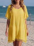 Women's Sexy Loose Fringe Patchwork See-Through Beach Cover-Up Dress
