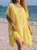 Women's Sexy Loose Fringe Patchwork See-Through Beach Cover-Up Dress