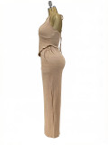 Summer Women's Knot Halter Neck Low Back Top & Pocket Wide Leg Pants Set