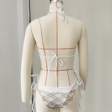 Women Faux Two-Piece Lace-Up Sexy Backless Bikini Two-Piece Swimwear