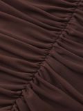 Women Mesh Backless High Slit Off-Shoulder Pleated Bodycon Maxi Strap Dress