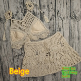 Women Crochet Bikini Tassel Top Beach Skirt Swimwear Set