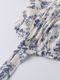 Women Print Summer Sexy Backless Lace-Up Strap Dress