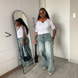 Women Star-Embellished Washed Denim Pants
