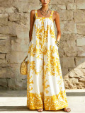 Women Holidays Printed Spaghetti Strap Wide-Leg Jumpsuit