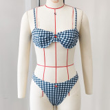 Women Striped Plaid Print Sexy Skirt Swimwear Two-Piece Swimwear