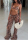 Women Leopard Print Sexy Backless Top and Mesh Pants Two-Piece Set