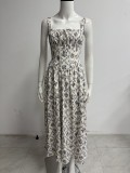 Women Print Summer Sexy Backless Lace-Up Strap Dress