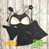 Women Crochet Bikini Tassel Top Beach Skirt Swimwear Set