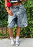 Women Reversible Distressed Washed Denim Shorts