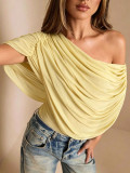 Women Sexy Pleated Slash Shoulder Jumpsuit