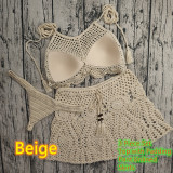 Women Crochet Bikini Tassel Top Beach Skirt Swimwear Set