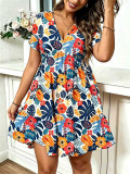 Women Short-Sleeve V-Neck Summer Printed Dress