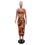 Women Summer Printed Crop Top and Skirt Two-Piece Set