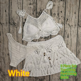 Women Crochet Bikini Tassel Top Beach Skirt Swimwear Set