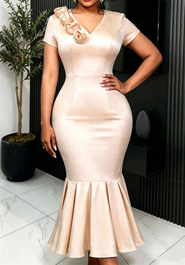 Women Elegant V-Neck Formal Party Bodycon Fishtail Dress