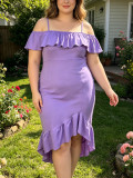 Plus Size Women Off-Shoulder halter ruffled asymmetrical fishtail dress