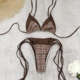 Women Faux Two-Piece Lace-Up Sexy Backless Bikini Two-Piece Swimwear
