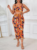 Women Summer Printed Crop Top and Skirt Two-Piece Set