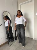 Women Star-Embellished Washed Denim Pants