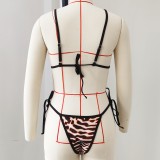 Women Leopard Print Sexy Backless Top and Mesh Pants Two-Piece Set