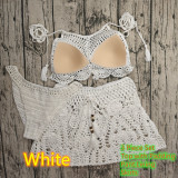 Women Crochet Bikini Tassel Top Beach Skirt Swimwear Set
