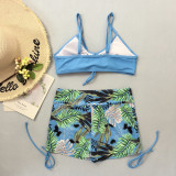 Women Tropical Leaf Print Fluorescent Square Leg Swimwear