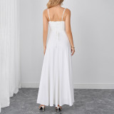 Women Summer Sexy Backless Lace-Up Herringbone Maxi Strap Dress