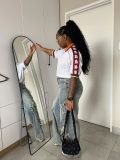 Women Star-Embellished Washed Denim Pants