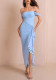 Women Sexy Backless Pleated Irregular Slit Mesh Strap Dress