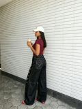 Women Metal Rivet Stitched Five-Pocket Denim Pants
