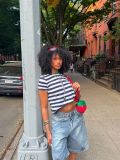 Women Reversible Distressed Washed Denim Shorts