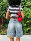 Women Reversible Distressed Washed Denim Shorts