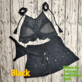 Women Crochet Bikini Tassel Top Beach Skirt Swimwear Set