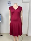 Plus Women V-neck pleated dress