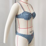 Women Striped Plaid Print Sexy Skirt Swimwear Two-Piece Swimwear