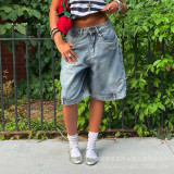 Women Reversible Distressed Washed Denim Shorts