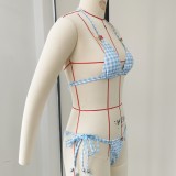 Women Striped Plaid Print Sexy Lace-Up Backless Two-Piece Swimwear