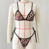 Women Leopard Print Sexy Backless Top and Mesh Pants Two-Piece Set