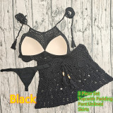 Women Crochet Bikini Tassel Top Beach Skirt Swimwear Set