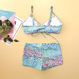 Women Sexy Long-Sleeved Mesh Cover-Up Swimwear Three-Piece