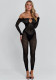 Women's Off Shoulder See-Through Mesh Hollow Tight Fitting Long Sleeve Jumpsuit
